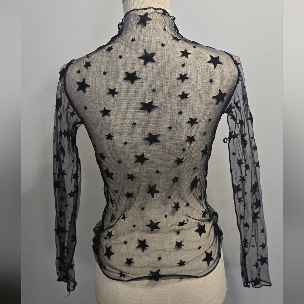 Sheer Black Star Pattern Blouse Small - Picture 5 of 6